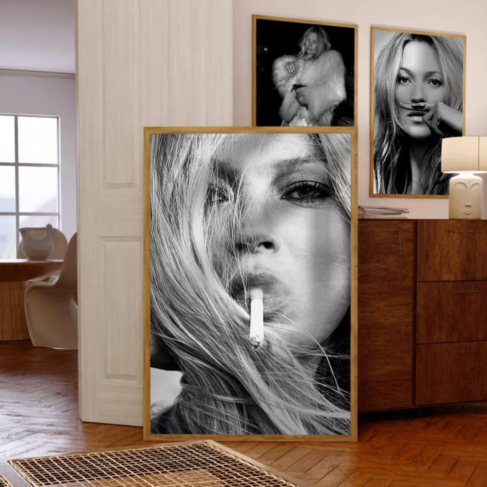 Vintage Fashion Prints For Wall - Vintage Retro Photography Kate Moss Smoking