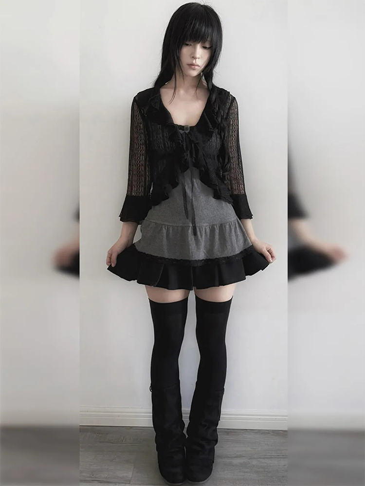 Black Cardigan Grey Strap Vest - Vintage Fashion Pieces review and price