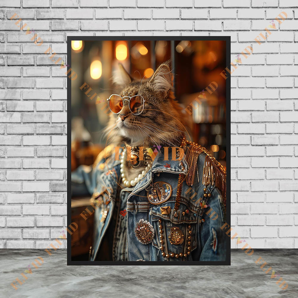 Vintage Denim Cool Cat Canvas  - Vintage Fashion Prints For Wall review and price