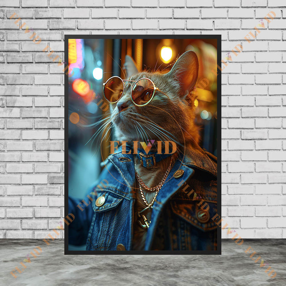 Vintage Denim Cool Cat Canvas  - Vintage Fashion Prints For Wall review and price
