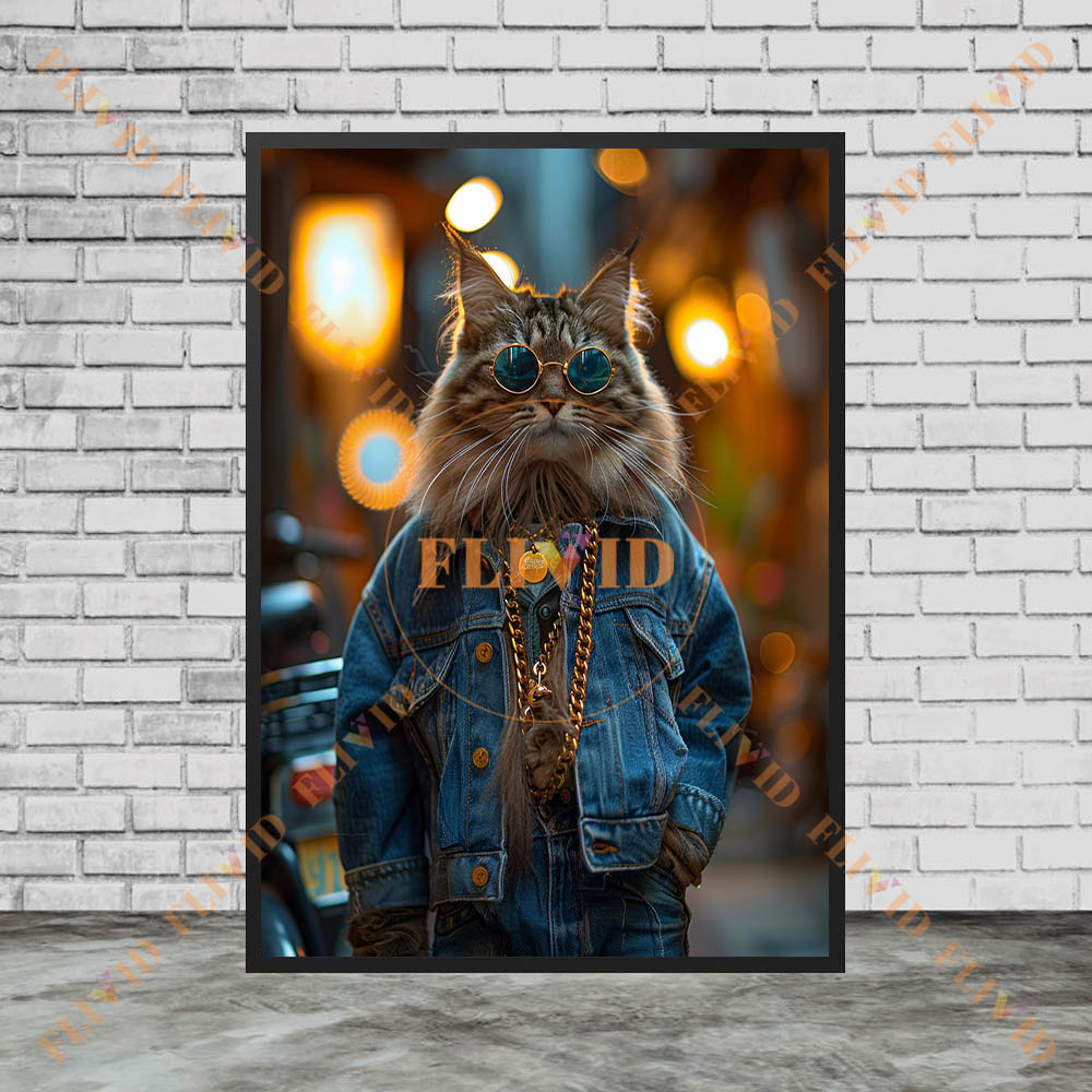 Vintage Denim Cool Cat Canvas  - Vintage Fashion Prints For Wall review and price
