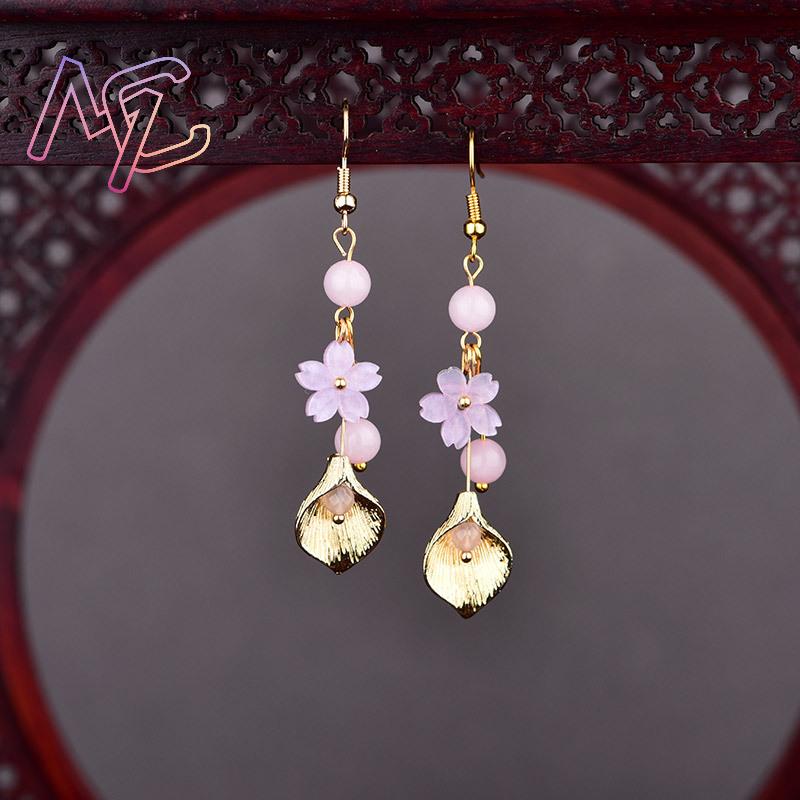 Pink Natural Jade Flower Earri - Vintage Women Fashion review and price