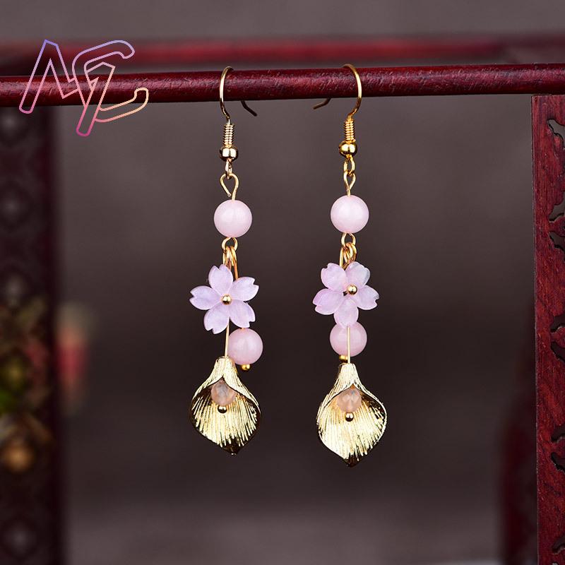 Pink Natural Jade Flower Earri - Vintage Women Fashion review and price
