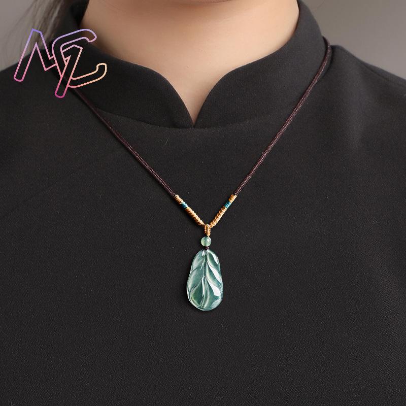 Myanmar Jadeite Leaf Pendant G - Vintage Women Fashion review and price